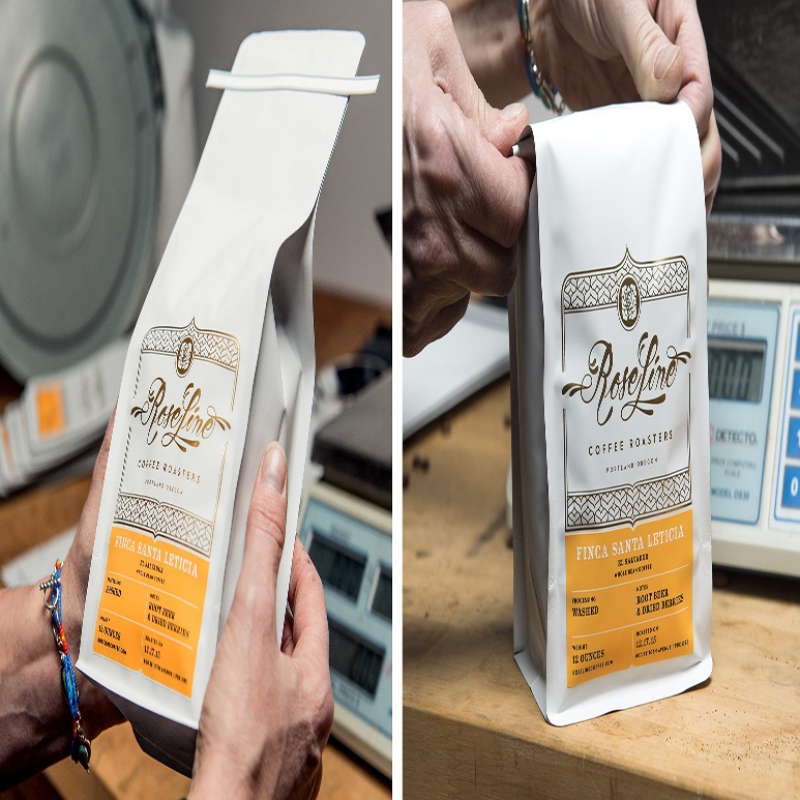 Напечатанный на заказ кофейный пакет с плоским дном и вентиляционной алюминиевой фольгой для упаковки кофе