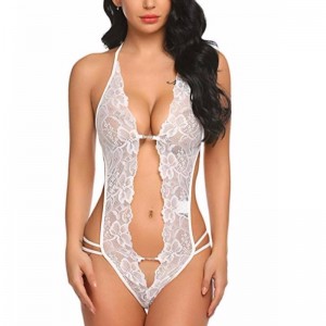 Сексуальные женщины Deep V Teddies Белье с кружевом Мини-боди Babydoll в цвете Белый Красный Зеленый Rose-team