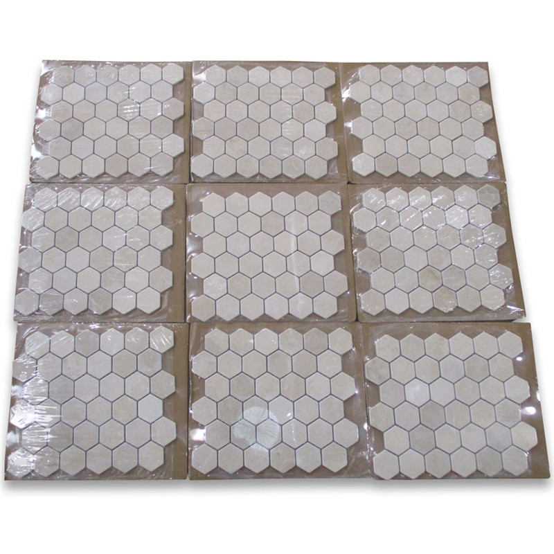 Crema marfil 2-дюймовая шестиугольная мозаичная плитка упала