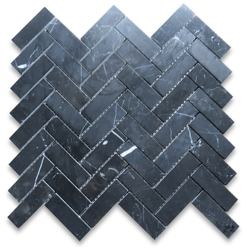 Nero marquina 1x3 мозаика в елочку полированная