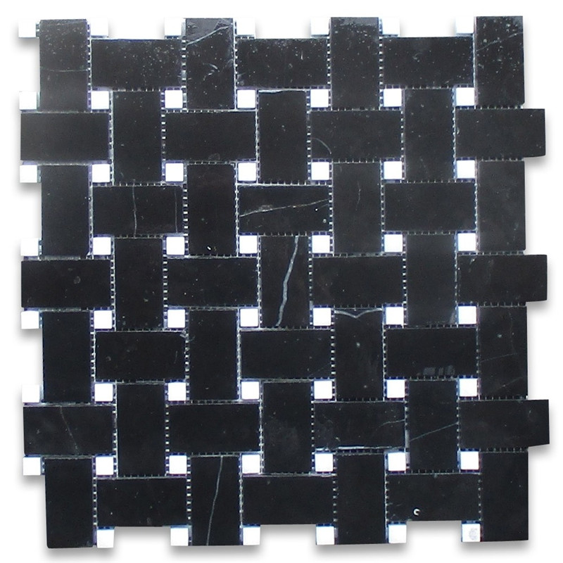 Nero marquina черный мрамор 1x2 мозаика мозаика белые точки отточенные