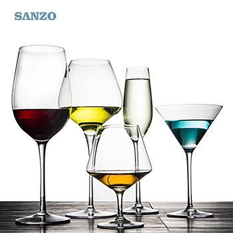 SANZO Черный стебель Lismore Balloon Wine Glass Ручной Бессвинцовые хрустальные очки с гравировкой Толстые стаканы