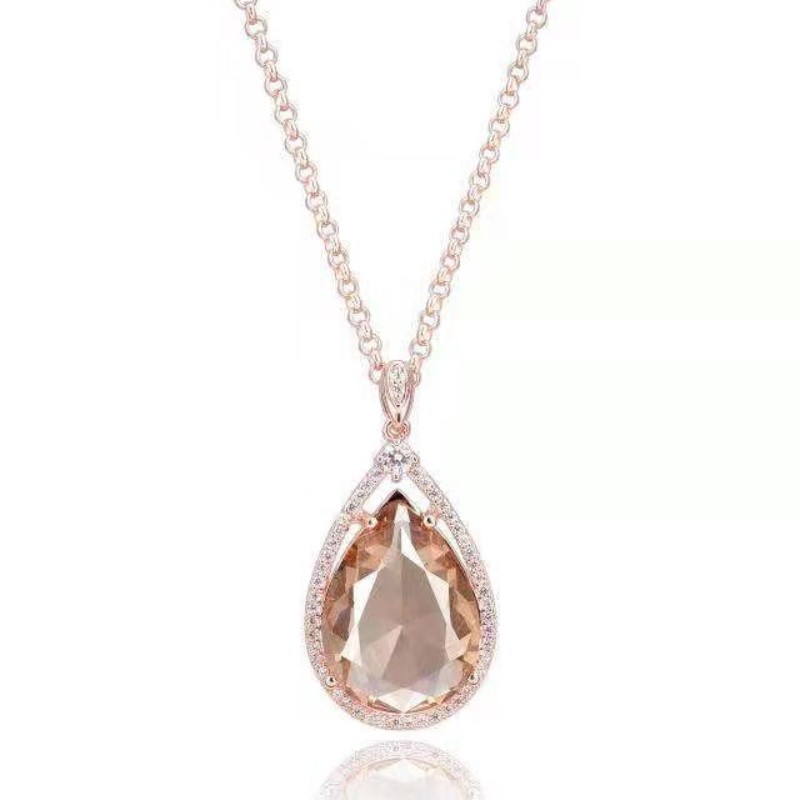 925 стерлингового серебра Champagnly синтетический кристалл драгоценный камень кулон ожерелье женщин