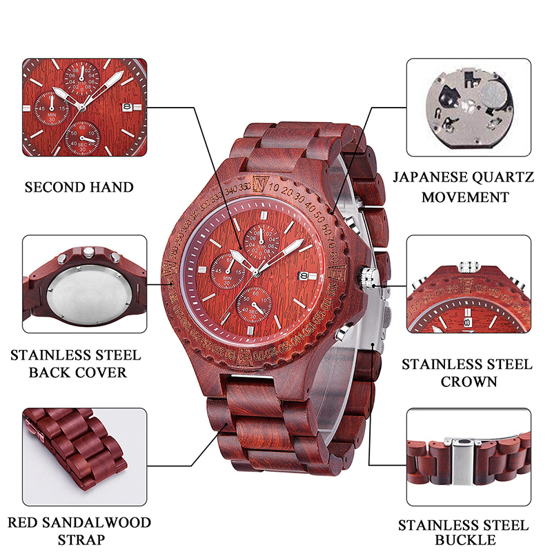 Классические кварцевые мужские часы с красным циферблатом