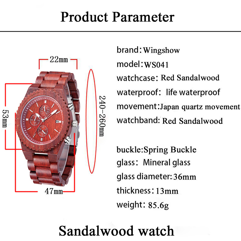 Водонепроницаемые часы из красного сандалового дерева с модными кварцевыми часами