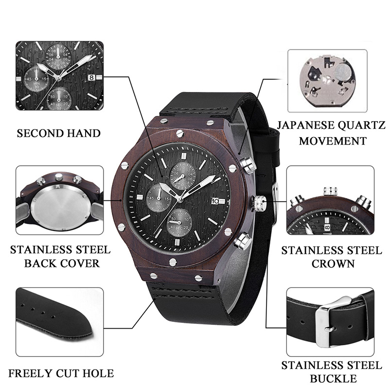 Мужские деревянные наручные часы с кварцевым механизмом и легкими наручными часами
