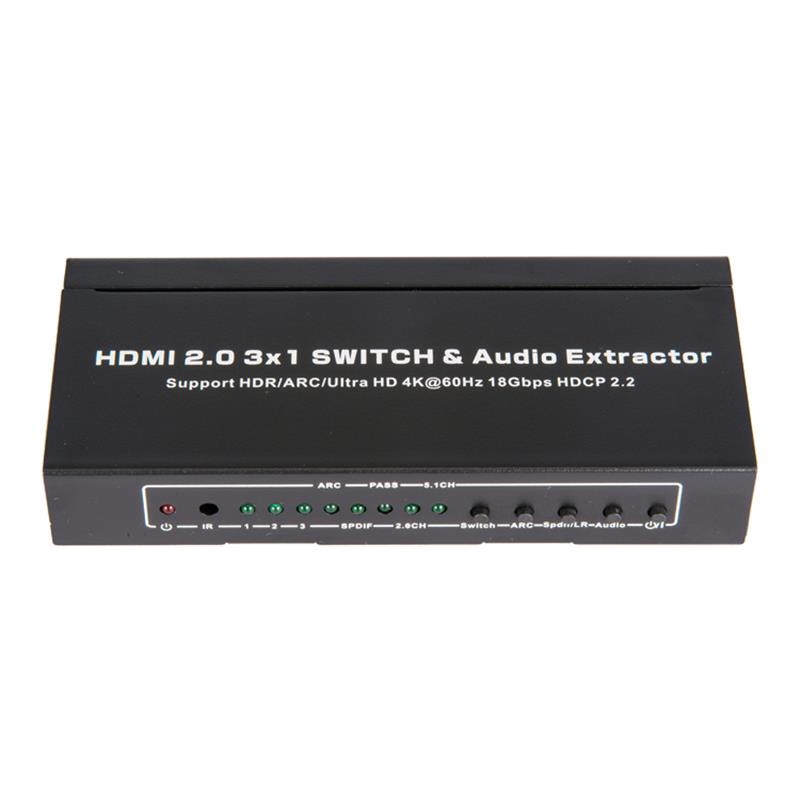 V2.0 HDMI 3x1 коммутатор и поддержка Audio Extractor ARC Ultra HD 4Kx2K при 60 Гц HDCP2.2 18 Гбит / с