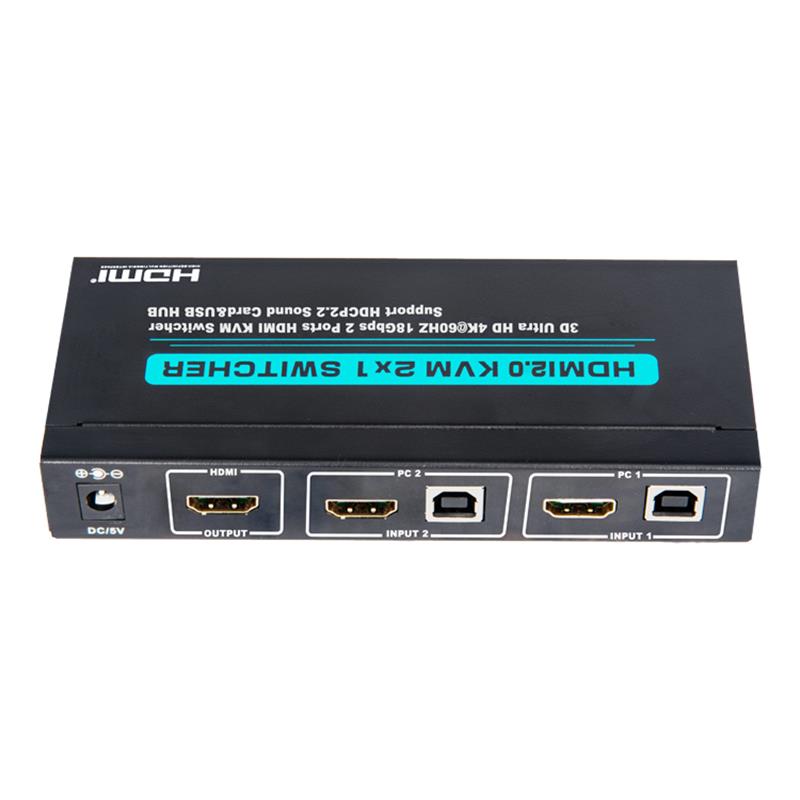 V2.0 HDMI KVM 2x1 Switch Поддержка Ultra HD 4Kx2K при 60 Гц HDCP2.2 Звуковая карта 18 Гбит / с и USB-концентратор