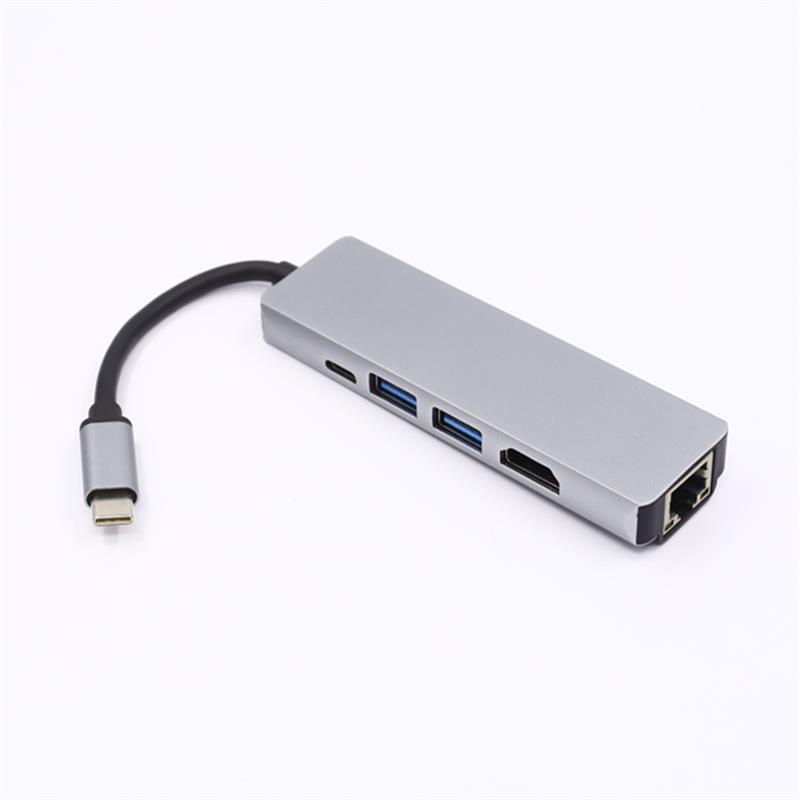 5-в-1 USB Type C к HDMI + LAN (1000M) + USB 3.0x2 + адаптер типа H