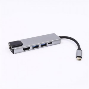 5-в-1 USB Type C к HDMI + LAN (1000M) + USB 3.0x2 + адаптер типа H