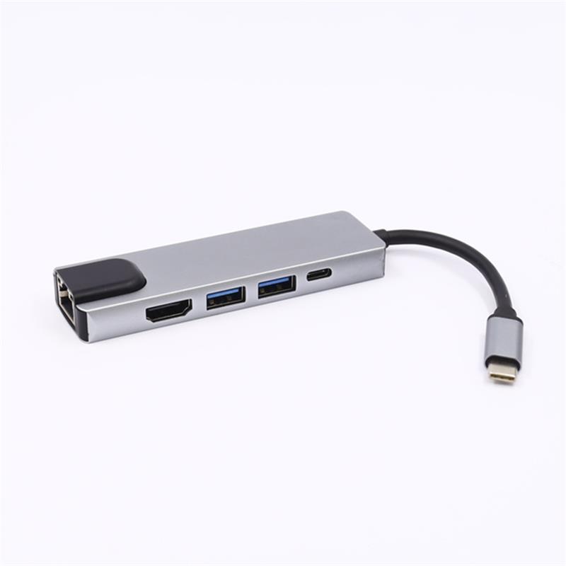 5-в-1 USB Type C к HDMI + LAN (1000M) + USB 3.0x2 + адаптер типа H