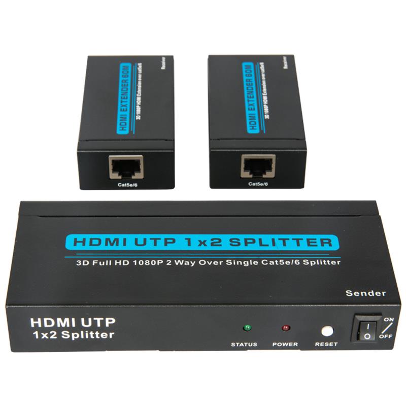 2-портовый сплиттер UTP HDMI 1x2 на один Cat5e / 6 с 2 приемниками до 60 м