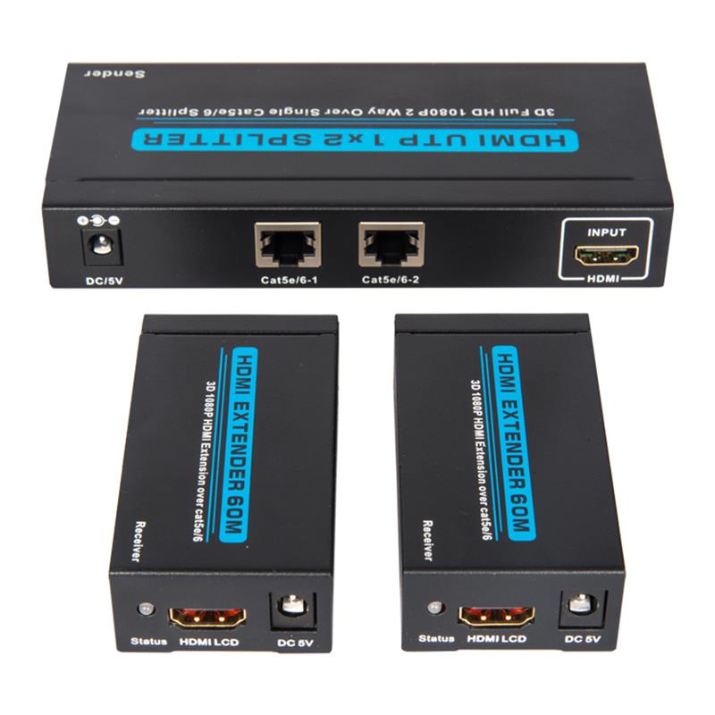 2-портовый сплиттер UTP HDMI 1x2 на один Cat5e / 6 с 2 приемниками до 60 м