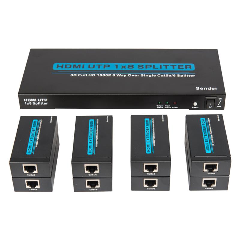 8 портов HDMI UTP 1x8 Splitter на один Cat5e / 6 с 8 приемниками до 60 м