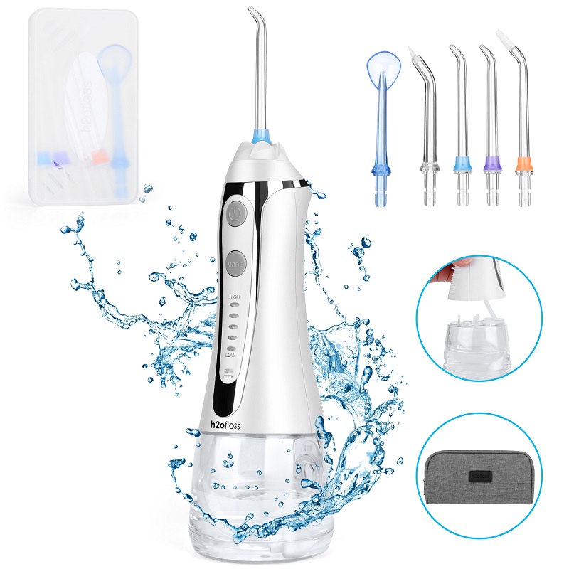 H2ofloss Water Flosser Профессиональный беспроводный стоматологический ирригатор для полости рта - портативный и перезаряжаемый IPX7 Водонепроницаемая зубная нить для чистки зубов, 300 мл резервуар для дома и путешествий (HF-2)