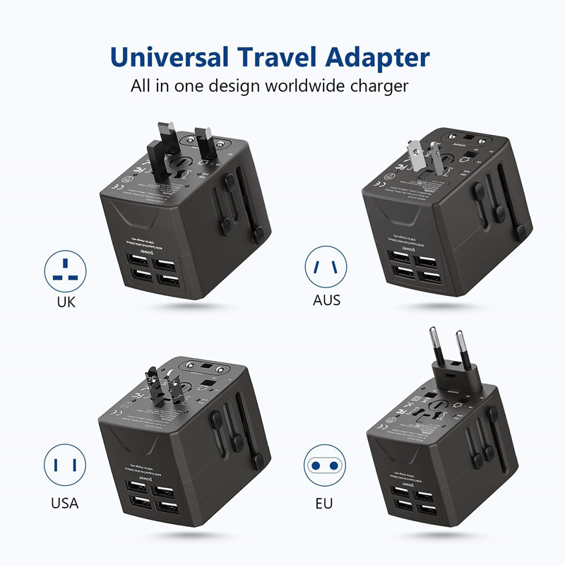 адаптер штепселя RTRAVEL - международный маршрут - 4 USB порт, применимый к более чем 150 странам / регионам - 220 вольт - адаптер типа C G I f UK EU European (4 USB Travel адаптера)