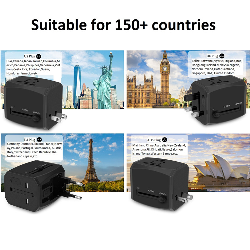 RRTRAVEL Универсальный дорожный адаптер, универсальный международный адаптер питания с 4A 3 USB, европейский адаптер Сетевой адаптер питания для путешествий Настенное зарядное устройство для Великобритании, ЕС, Австралии, Азии охватывает 150+ стран