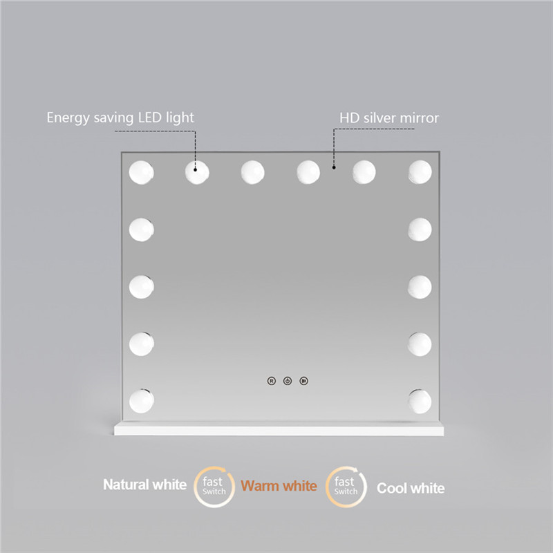 белый рабочий стол большой голливудский зеркало, с 14 ламп макияж