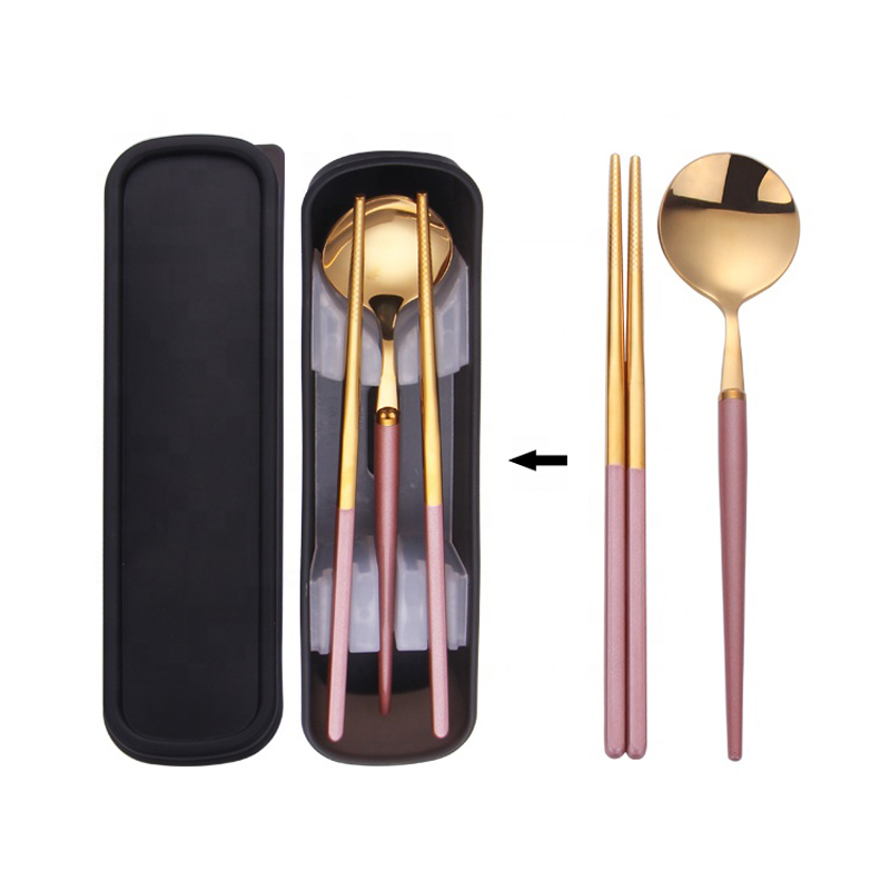 обеденные ложки палочки для еды розовое золото коробка для пикника набор столовых приборов путешествия