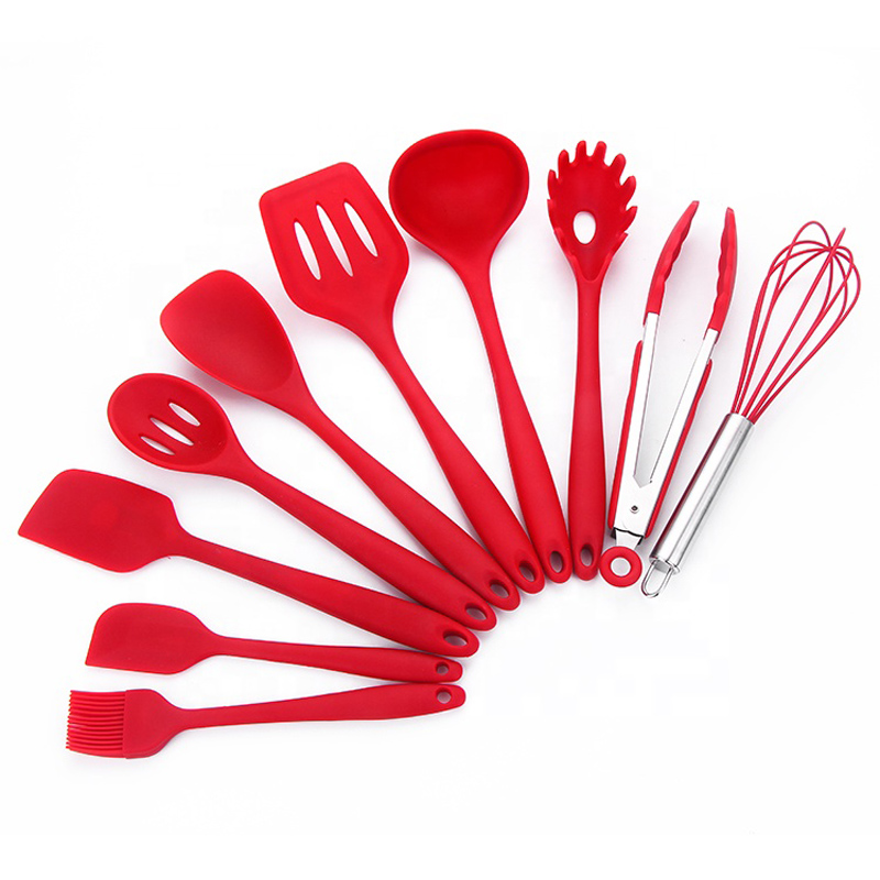 Оптовая Черный Красный Легко Чистый Кулинария Набор Инструментов 10 Шт. Набор Кухни Силиконовые Посуда