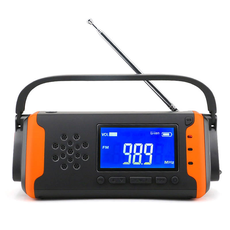 ЖК-цифровое аварийное метеорологическое радио, солнечная ручная рукоятка AM / FM-радио NOAA со светодиодным фонариком, музыкальный плеер AUX-in, 4000 мАч зарядное устройство для зарядного устройства сотового телефона и сигнализация SOS
