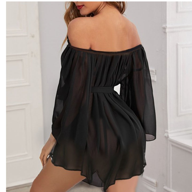 сексуальное женское белье, сексуальное прозрачное платье, сексуальное женское белье Сексуальное прозрачное шифоновое длинное платье с длинными рукавами и тонкой ночной рубашкой с стрингами