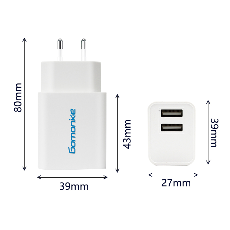 Европейский штепсельный адаптер, 2,1A Dual USB настенное зарядное устройство, совместимый с телефонами iPhone, Samsung, LG, Android
