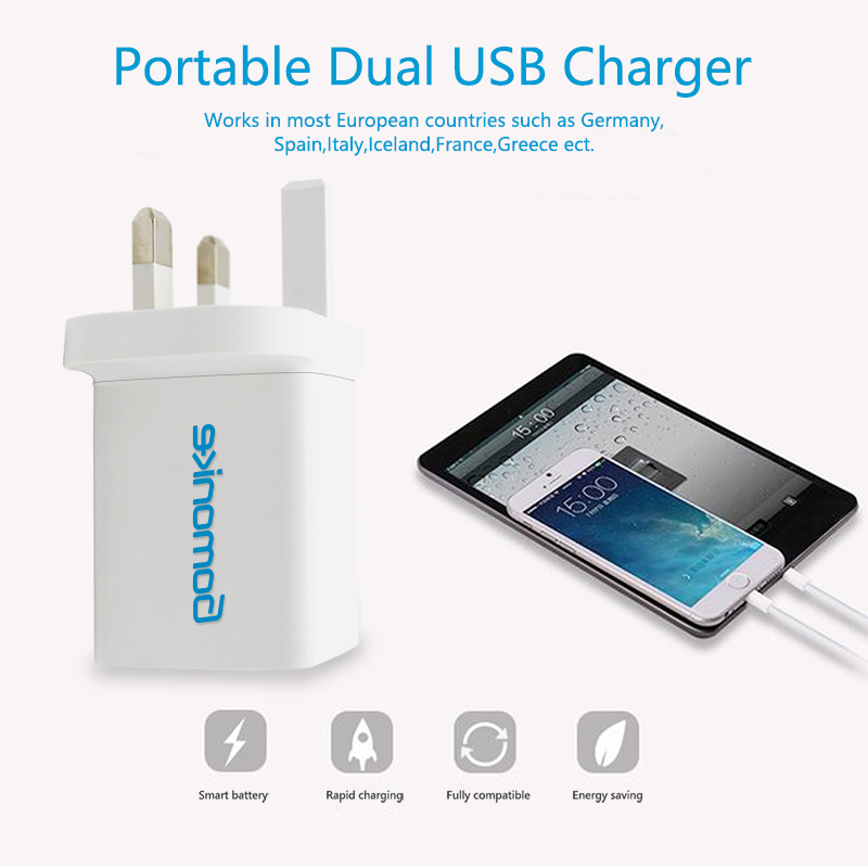 Штекерный адаптер для Англии, двойное зарядное устройство USB на 2,1 А, совместимое с телефонами iPhone, Samsung, LG, Android