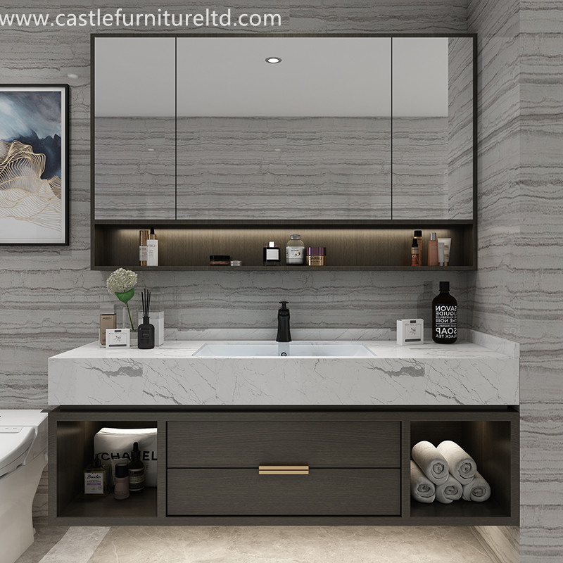 Комбинация из дуба шкаф для ванной комнаты Nordic простой шкаф из цельного дерева ванная комната умный зеркало ванная комната мыть полоскать горло мраморная раковина