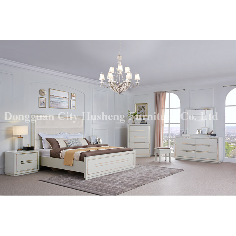 современная изящная кровать спальня мебель, высокий белый лак