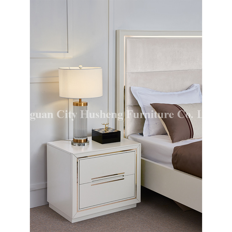 современная изящная кровать спальня мебель, высокий белый лак