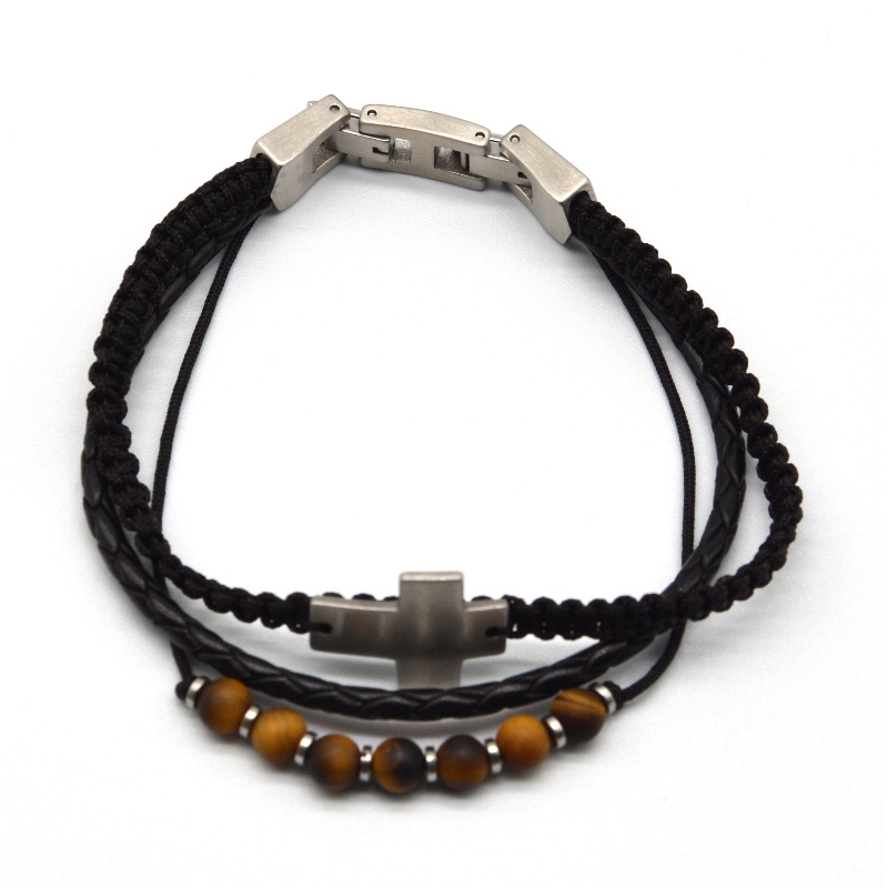 Кожаный браслет с аксессуарами из нержавеющей стали rfbbg1567