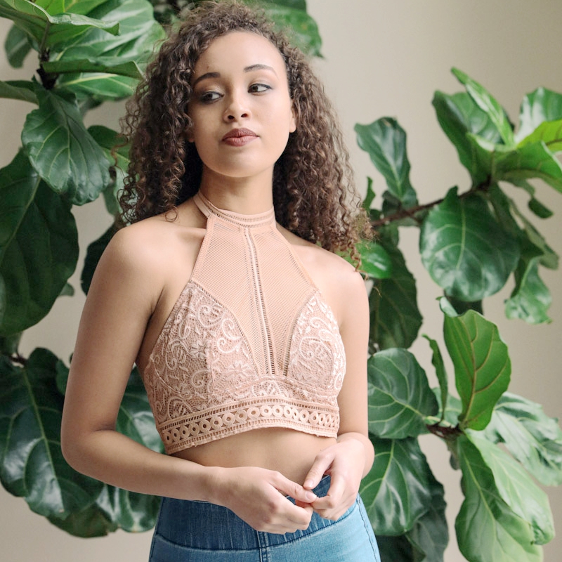 GA-5502 High шеи Bralette Mesh Choker бюстгальтер мода кружевной камизол топ
