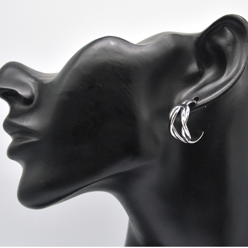 Серебряные серьги двойной C-образной формы круглые круглые серьги эффектные для женщин девушки элегантные серьги ювелирные изде...