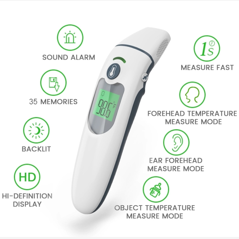 Медицинский дом Высокоточный цифровой инфракрасный термометр для лба и ушей с быстрым считыванием показаний для детей и взрослых Одобрен FDA / CE / Rohs