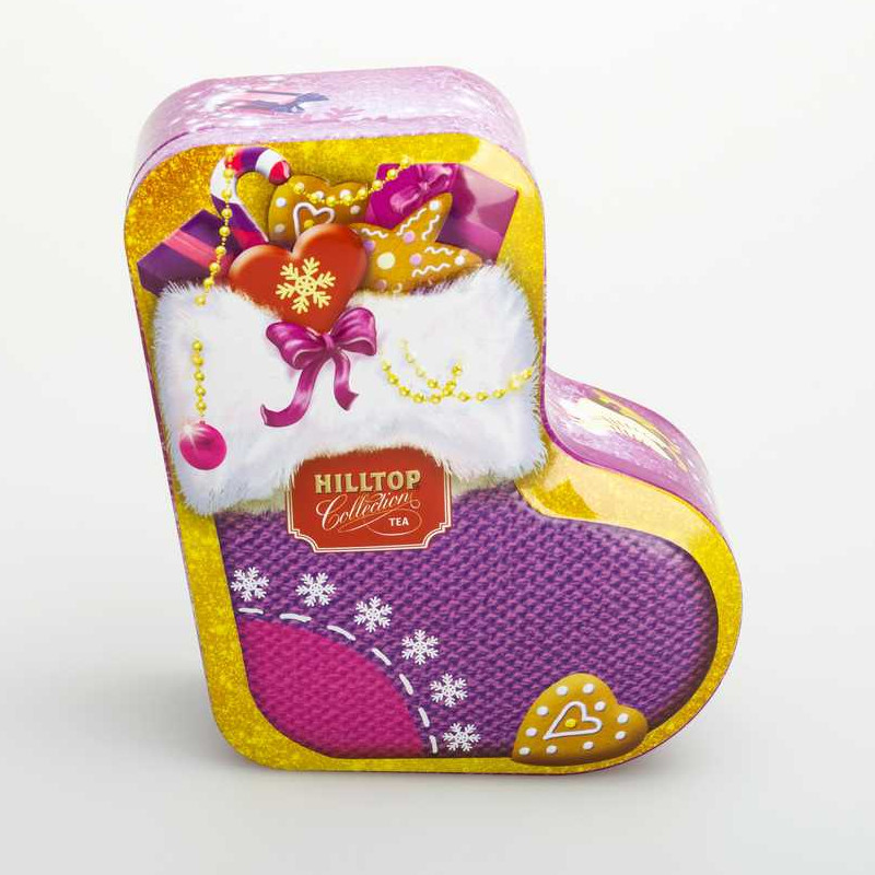 Подгонянная коробка олова формы носка Xmas DR0678A-01 144x132x55