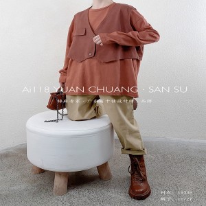 мягкий дизайн короткий круглый воротник стиль сшить рукава стиль чистый цвет хлопок и льна ультрабольшой заказ 19538 футболки + жил...