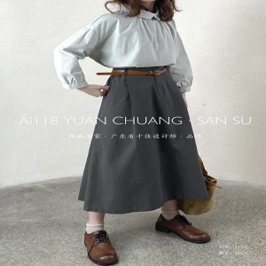 Свободного покроя Минималистичный Прямой стиль Повседневная Однотонная крупная юбка-миди из хлопка и льна на заказ 16532