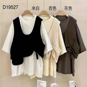 Свободный дизайн Минималистский стиль с круглым воротником Стиль с простроченными рукавами Повседневный Однотонный хлопок и ле...