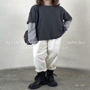 мягкий дизайн упрощенный круглый воротник стиль сшить рукава стиль досуг чистый хлопок сверхбольшой заказ 12700 спортивная рубашка