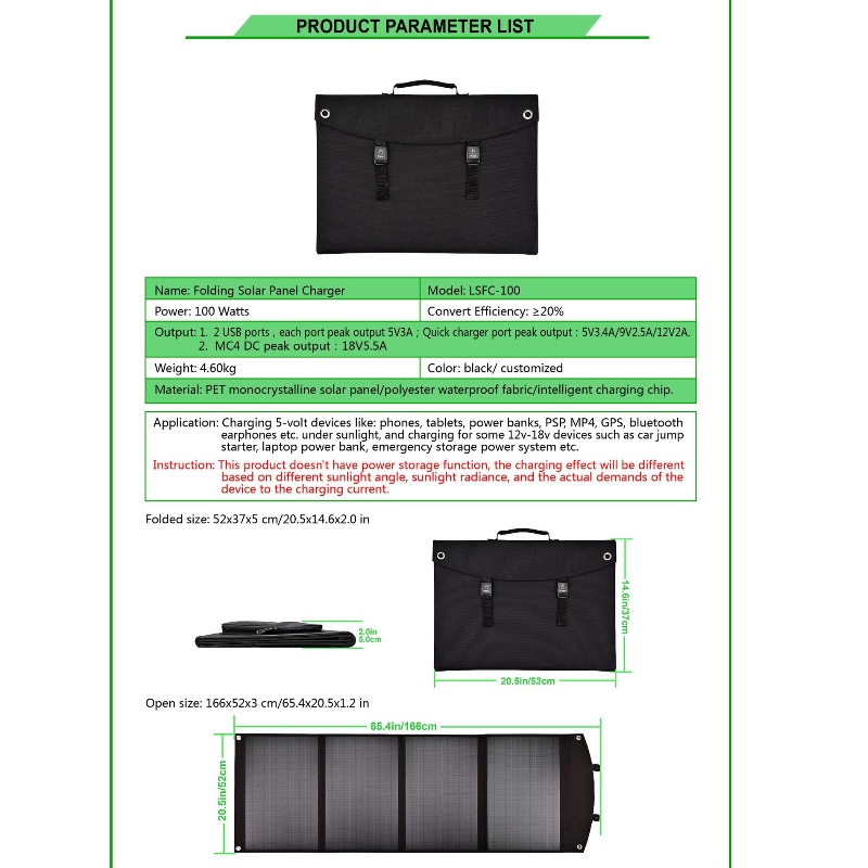 100W солнечный складной мешок