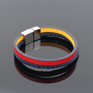 Модные кожаные украшения Браслет из натуральной кожи Мути-слойный плетеный кожаный браслет из нержавеющей стали