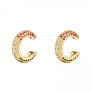 Ins Invese European-and American Hearings Goldleded Латунь с цветными серьгами Циркон Хип-хоп Мужчины и женщины без пронков ушных клипов