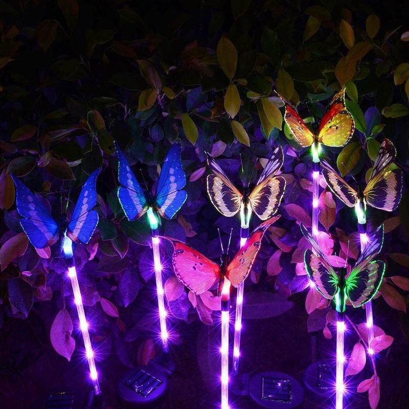 Многоцветные изменяющиеся светодиодные садовые солнечные фонари волоконно-оптические бабочки декоративные огни садовые солнечные стены