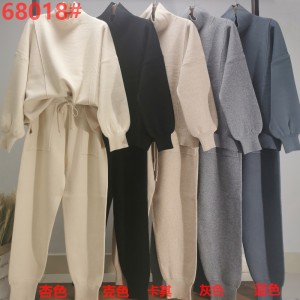 Повседневная мода Trend универсальный вязаный костюм с высокой шеей 68018#
