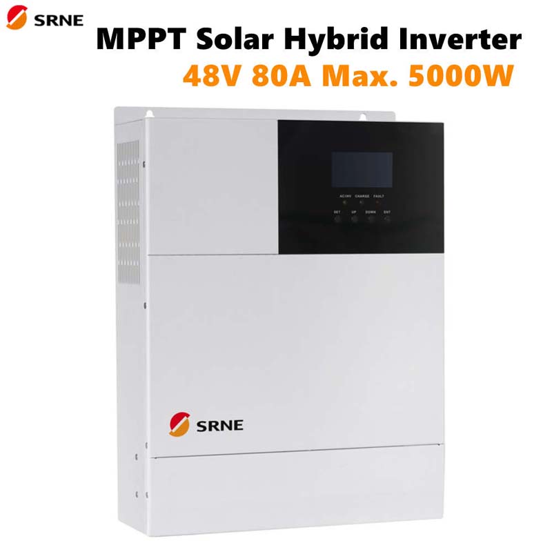SRNE MPPT MAX 5000 Вт Солнечный гибридный заряд заряда 80A Чистая синусоидальная волна инвертор 48V 220V PV зарядка 145 В 50 Гц Автомобильный ЖК-дисплей