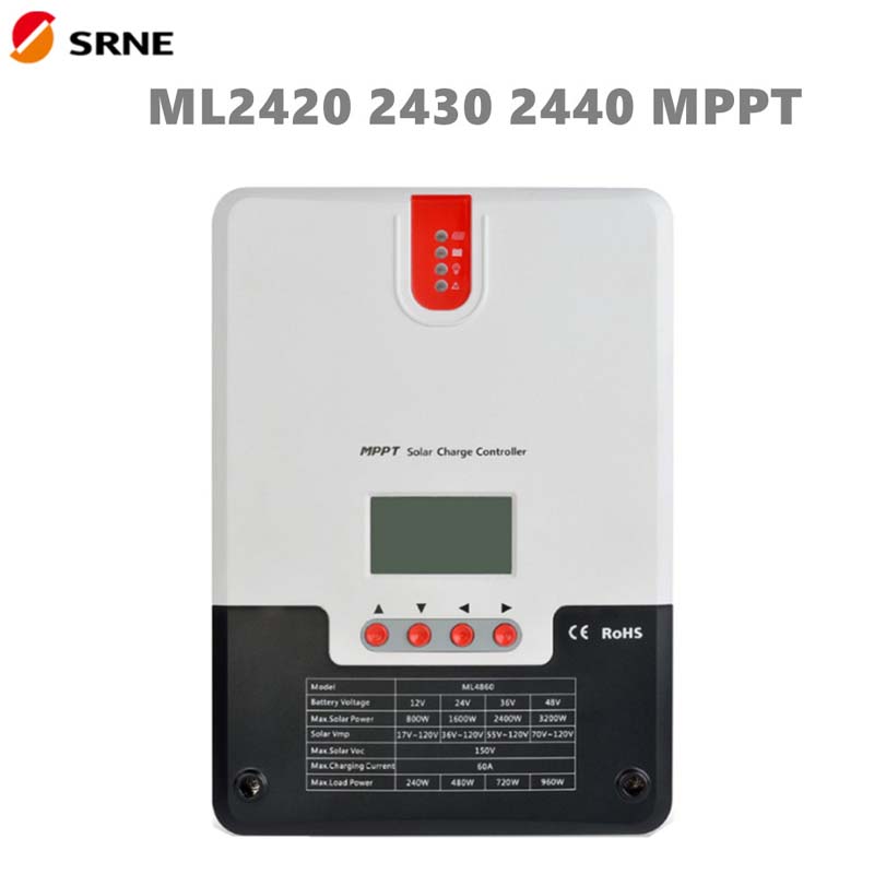 Srne MPPT Контроллер солнечного заряда 20A 30A 40A 12V24V ЖК-носитель Max100V Panelr Регулятор панели для Off-Grid Liver Cyalce Gel Li-Ion