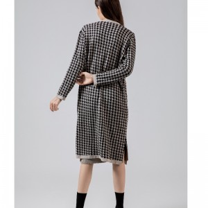 Модный случайный джокер Qianbirdcheck шерсть вязаный длинный кардиган пальто 69069#