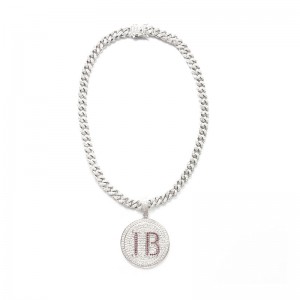 Модная круглая буква выгравирована алмазная кулон с цепью