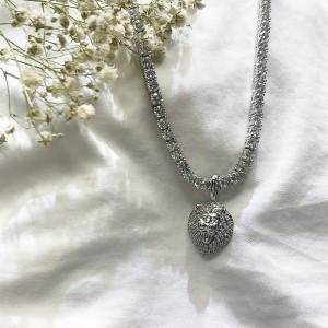 Настоящий позолоченный персонализированный хип-хоп меди лев головной кулон с кубинской цепочкой ожерелье (маленький)